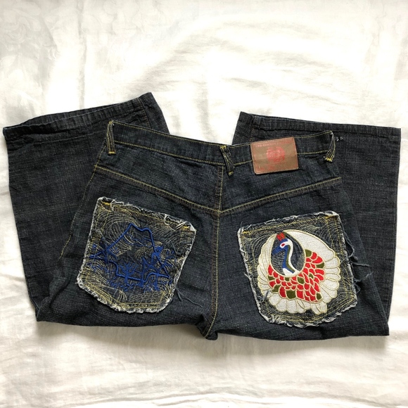 vintage red monkey jeans